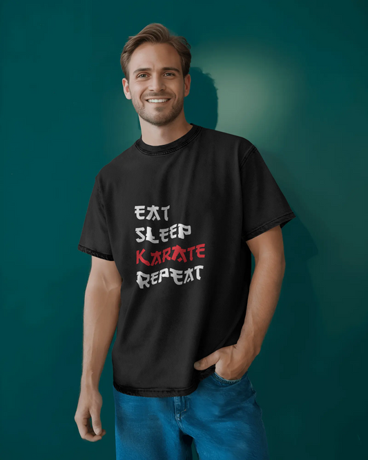 Armourr - Eat Sleep Karate Repeat | Martial Mastery Collection | 180 GSM Supercombed Cotton T-Shirt